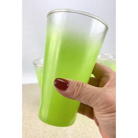 Vintage Blendo 11 oz tumblers, lime green ombre frosted glass, set of 4 - Picture 2 of 8